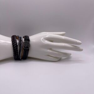 Nordstrom Men's Braided Woven Cuff Wrap Adjustable Leather Bracelet 3 PCS. Set